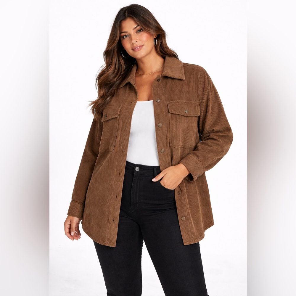 đAshley By 26 International Corduroy Button-Down Shirt - Brown - Picture 8 of 9